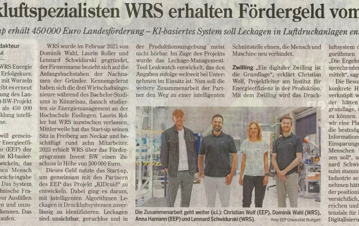 Presseartikel WRS 2025 Pressebereich,Druckluft,Küntliche Intelligenz und Druckluft,AnalyzAir,Pressemitteilungen WRS WRS Energie