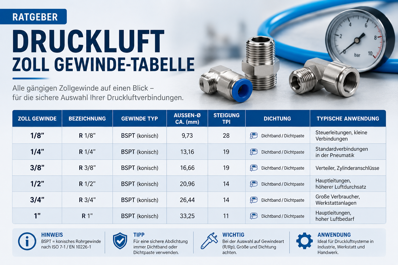 Zoll Gewinde Tabelle WRS Energie